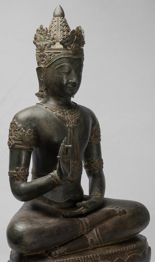 Statue Buddha - Antique Chiang Saen Style Royal Teaching Buddha Statue - 87cm/35 "