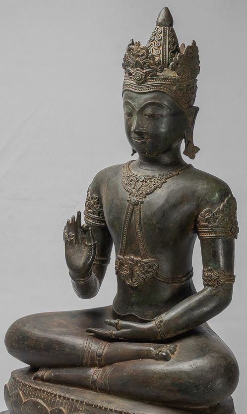 Statue Buddha - Antique Chiang Saen Style Royal Teaching Buddha Statue - 87cm/35 "