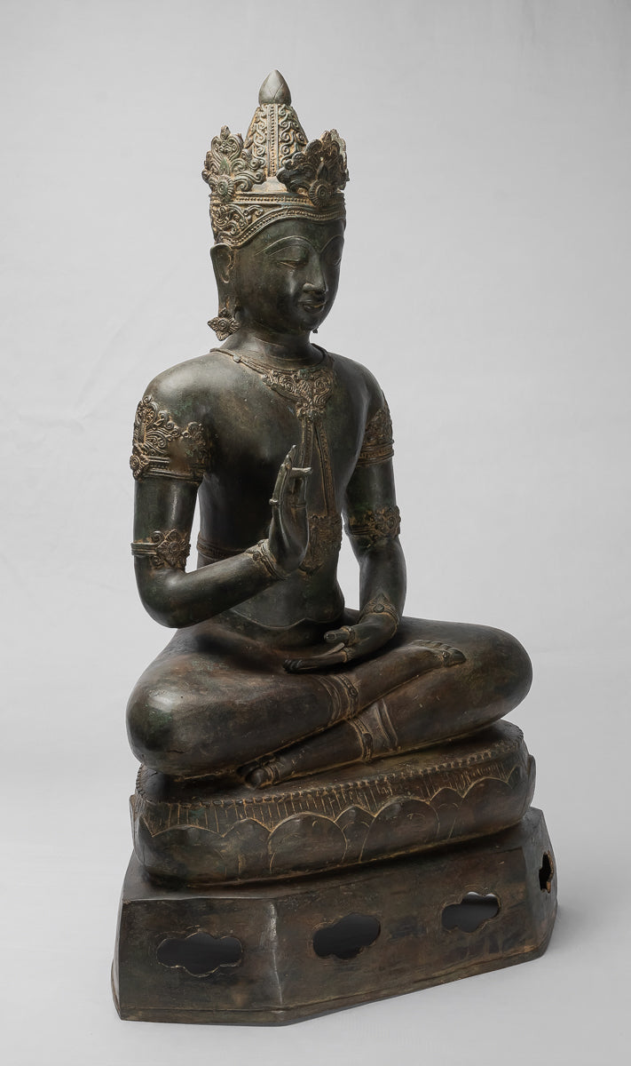 Statue Buddha - Antique Chiang Saen Style Royal Teaching Buddha Statue - 87cm/35 "