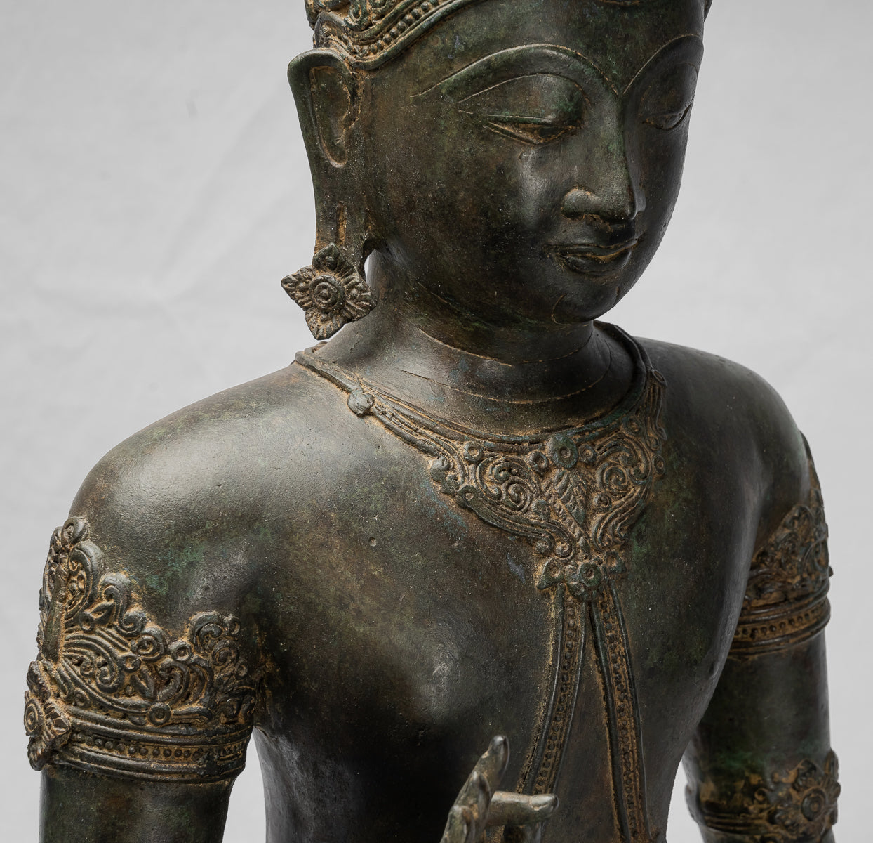 Statue Buddha - Antique Chiang Saen Style Royal Teaching Buddha Statue - 87cm/35 "