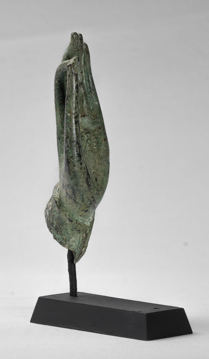 Mounted Antique Thai Style Southeast Asia Bronze Thai Teaching Hand - 23cm/9"