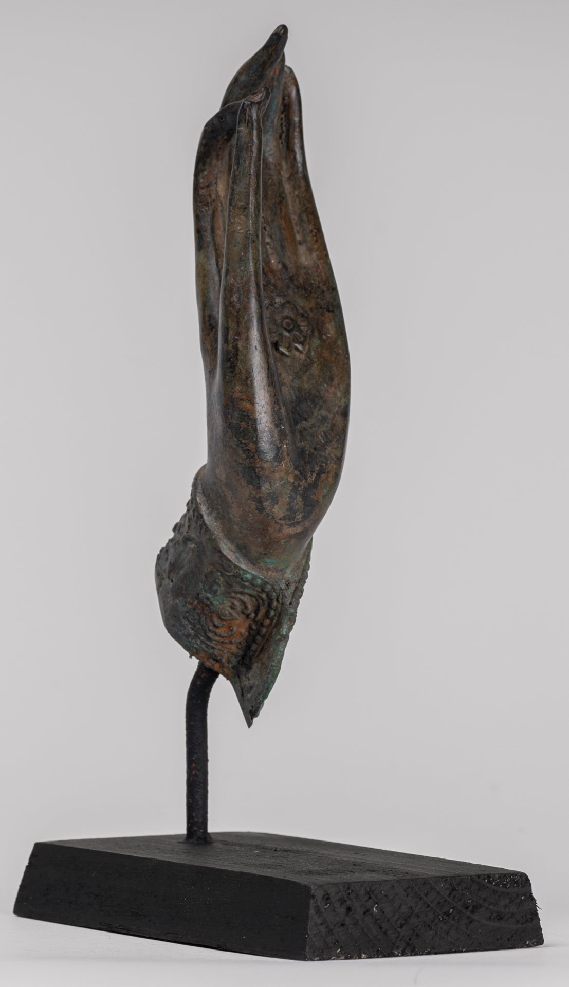 Mounted Antique Thai Style Southeast Asia Bronze Thai Teaching Hand - 24cm/10"