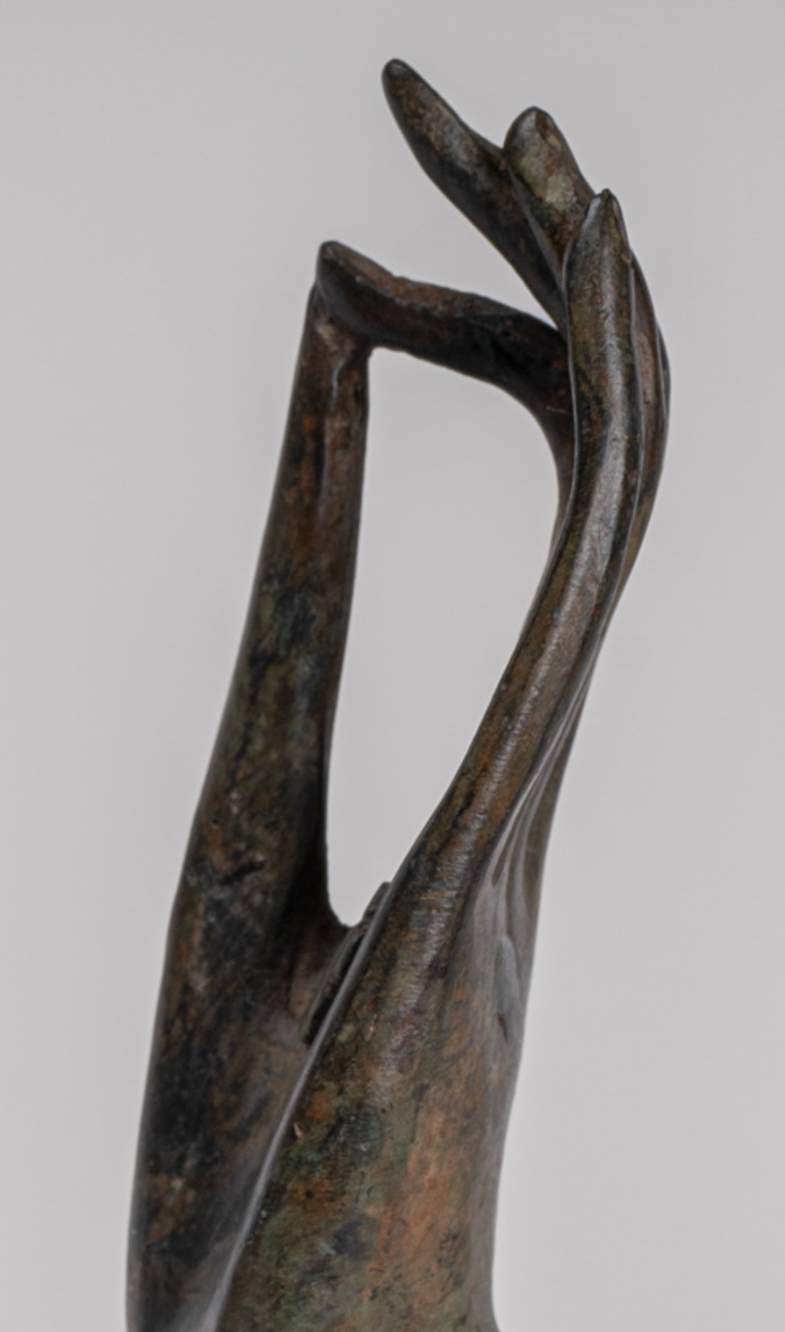 Mounted Antique Thai Style Southeast Asia Bronze Thai Teaching Hand - 24cm/10"