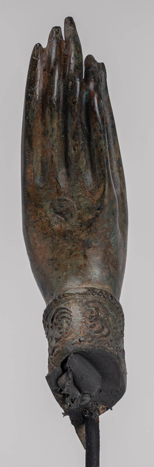 Mounted Antique Thai Style Southeast Asia Bronze Thai Teaching Hand - 24cm/10"