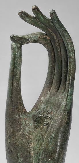 Main d'enseignement thaïlandaise en bronze d'Asie du Sud-Est de style thaïlandais antique montée - 30 cm/13"