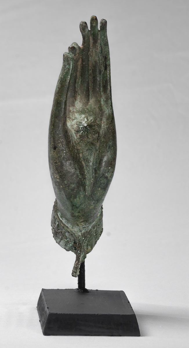 Main d'enseignement thaïlandaise en bronze d'Asie du Sud-Est de style thaïlandais antique montée - 30 cm/13"