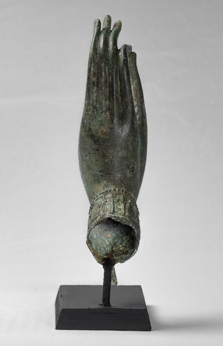 Main d'enseignement thaïlandaise en bronze d'Asie du Sud-Est de style thaïlandais antique montée - 30 cm/13"