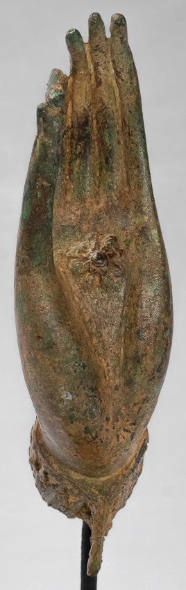 Main d'enseignement thaïlandaise en bronze d'Asie du Sud-Est de style thaïlandais antique montée - 30 cm/13"