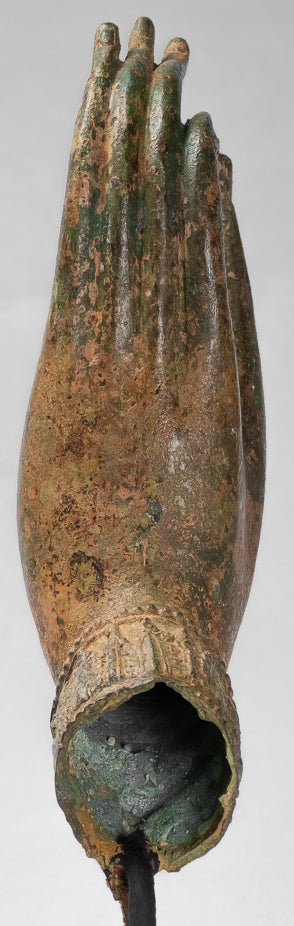 Main d'enseignement thaïlandaise en bronze d'Asie du Sud-Est de style thaïlandais antique montée - 30 cm/13"
