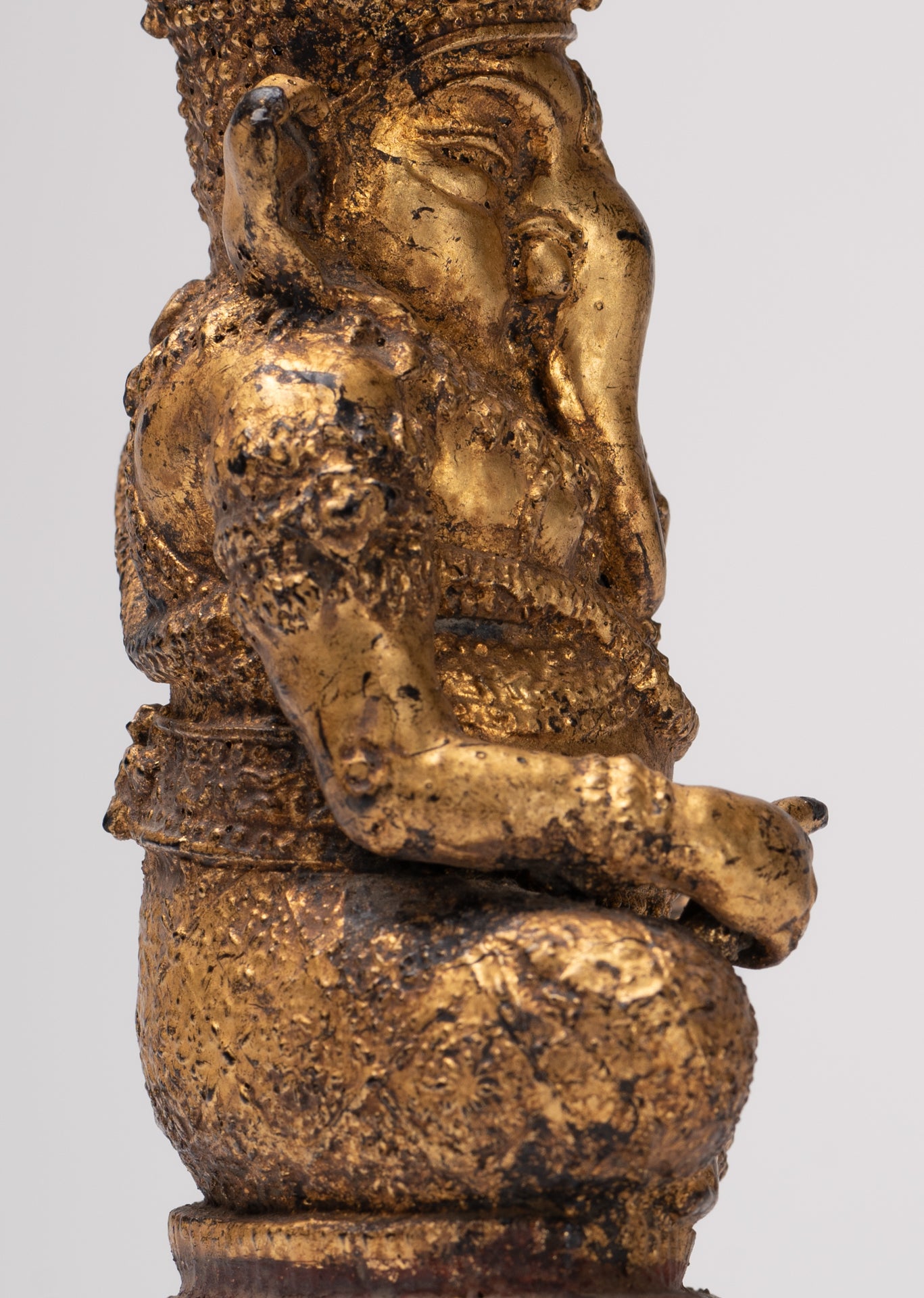 Ganesha Statue - Antique Thai Style Bronze Seated Rattanakosin Ganesha Statue - 19cm/8"