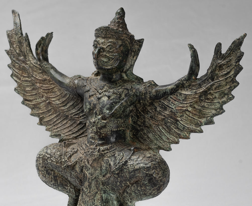 Antique Thai Style StandingBronze Vishnu Garuda Statue-33cm/13 "