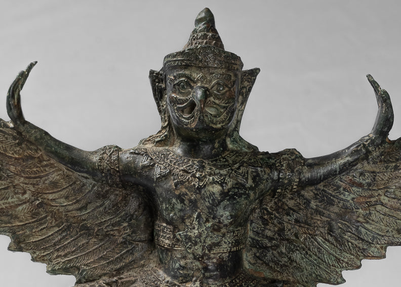Antique Thai Style StandingBronze Vishnu Garuda Statue-33cm/13 "