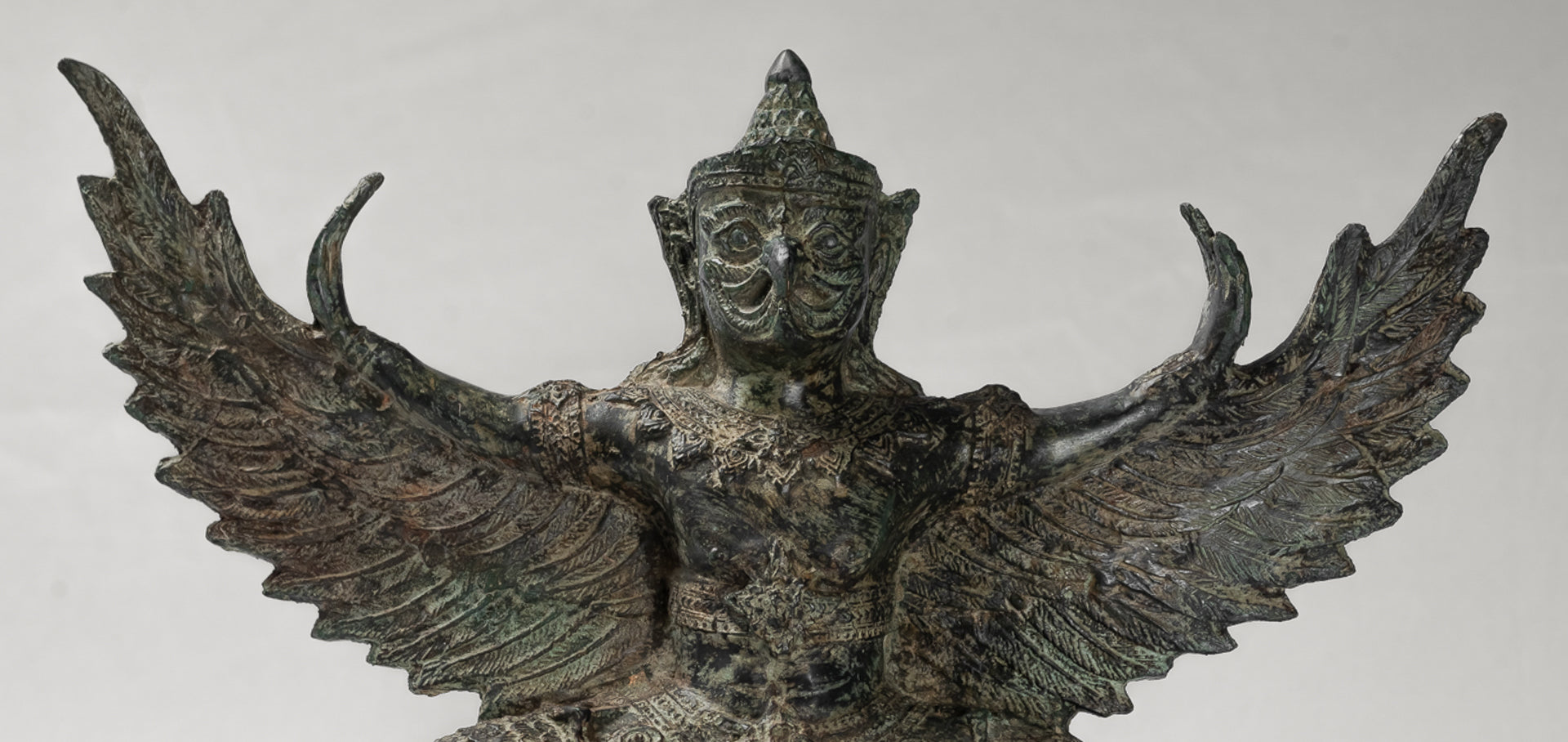 Antique Thai Style Standing  Bronze Vishnu Garuda Statue - 33cm/13"