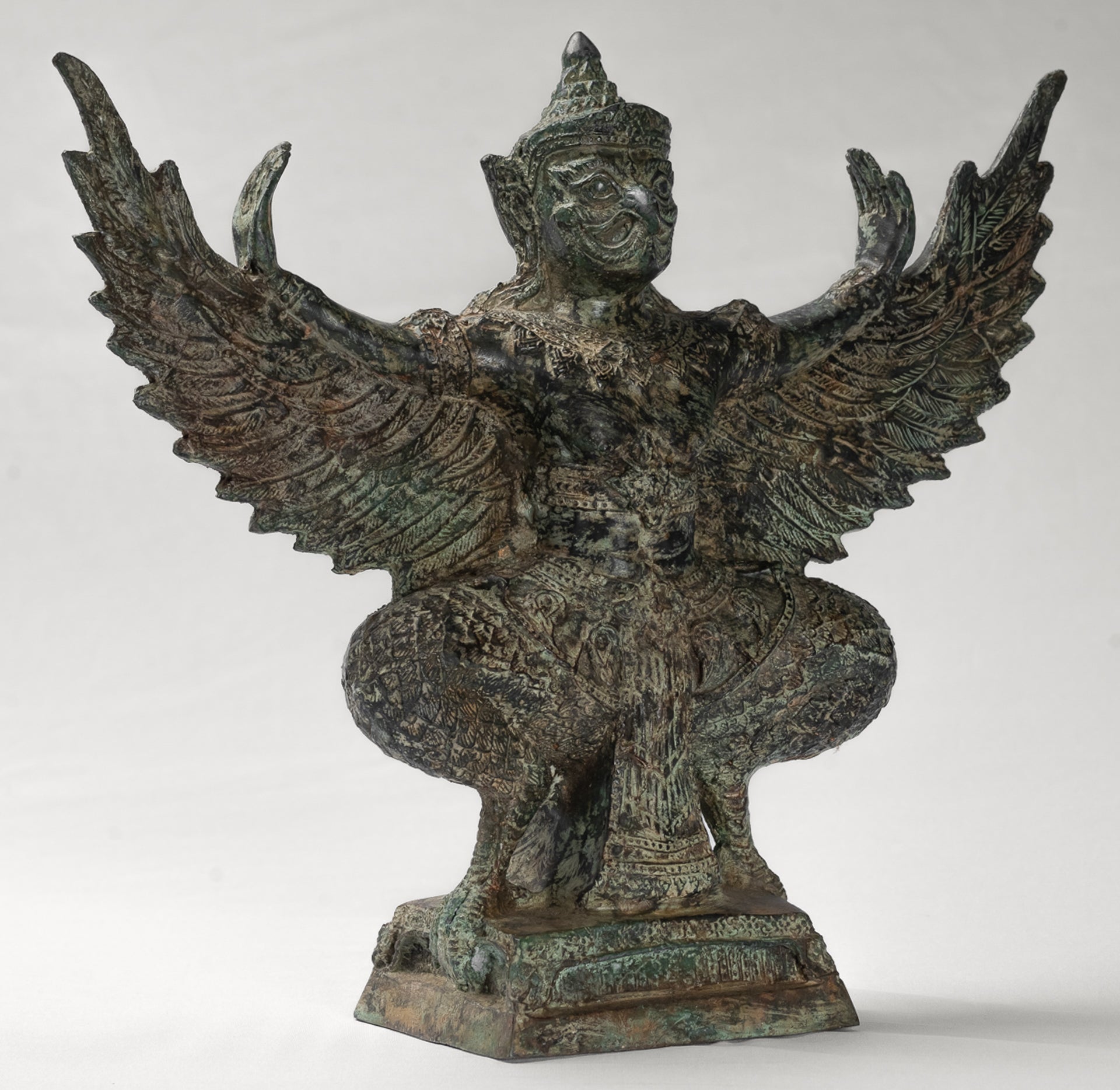 Antique Thai Style Standing  Bronze Vishnu Garuda Statue - 33cm/13"