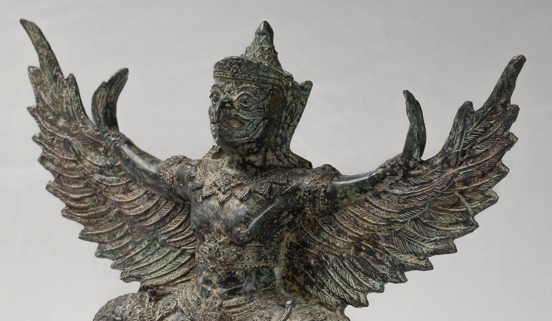 Antique Thai Style Standing  Bronze Vishnu Garuda Statue - 33cm/13"