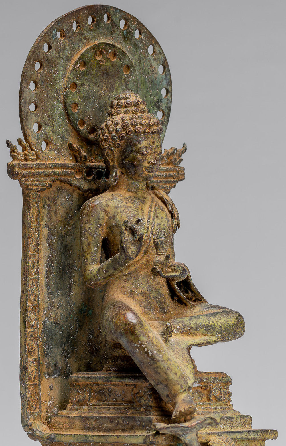 Estatua de Buda - Estilo indonesio antiguo de bronce sentado Javanese Buda - 27 cm/11 "