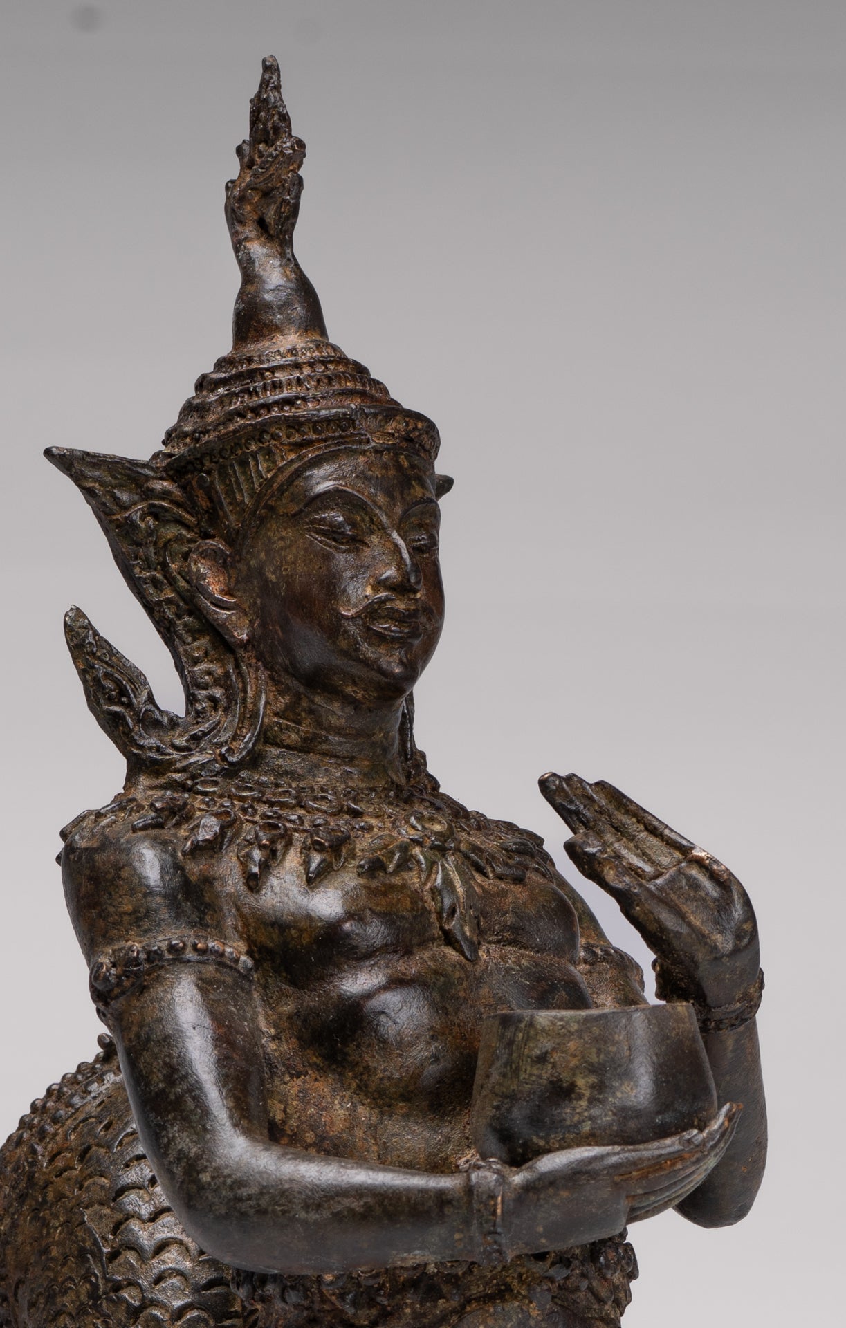 Antique Thai Style Bronze Naga Prince Statue - Guardian of Wisdom and Protection - 38cm/15"