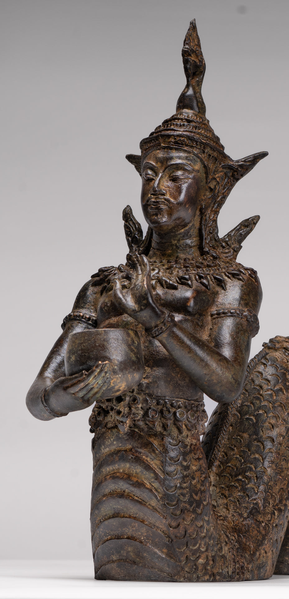 Antique Thai Style Bronze Naga Prince Statue - Guardian of Wisdom and Protection - 38cm/15"