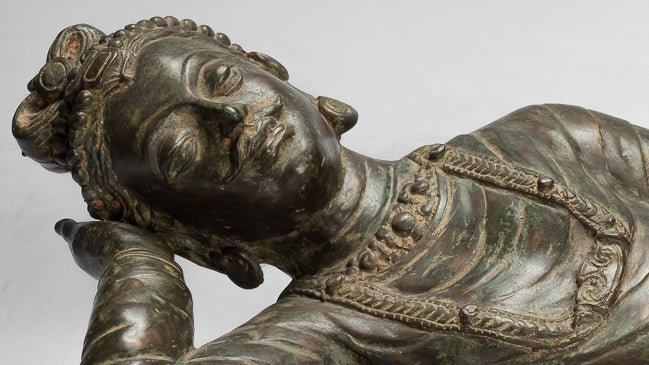 Estatua de bronce de estilo indio antiguo reclinable Vishnu - 95cm/38 "de largo