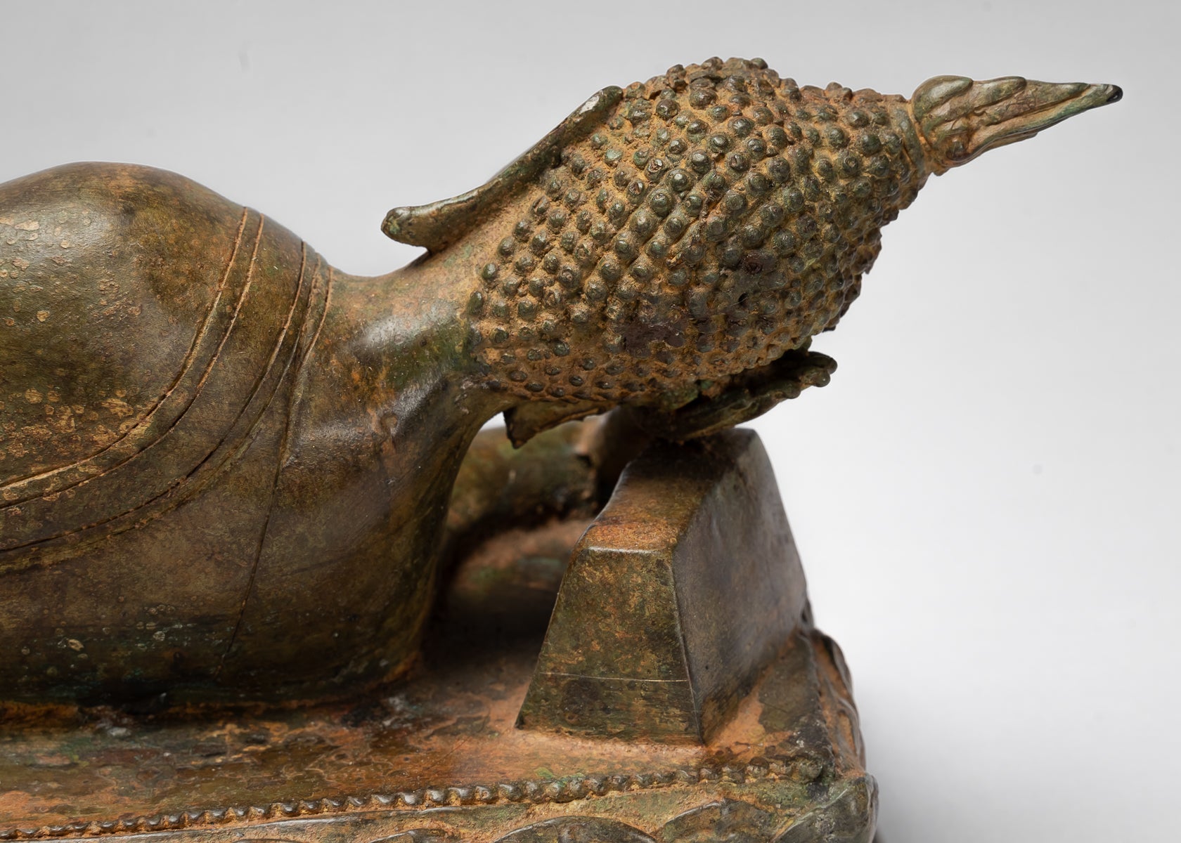 Statua Buddha - Antique Thai Thai Bronzo Sukhothai Reclining Nirvana Buddha Statua - 55cm/22 "