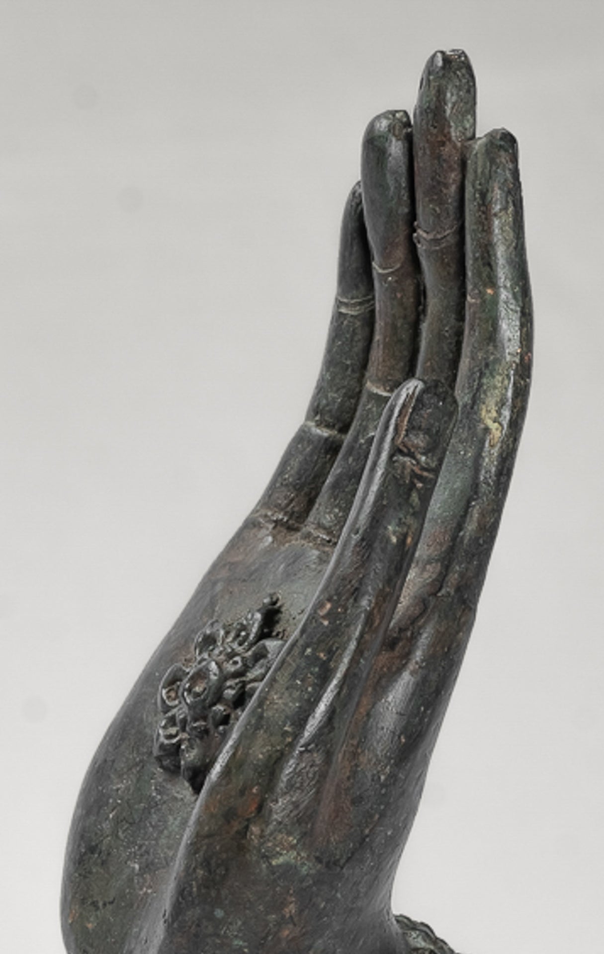 Mounted Antique Thai Style Southeast Asia Bronze Thai Protection Hand - 23cm/9"