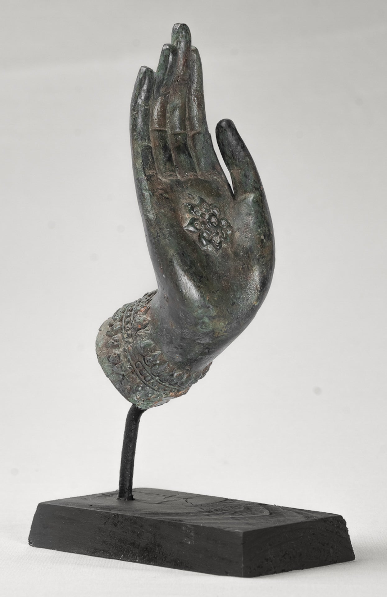 Mounted Antique Thai Style Southeast Asia Bronze Thai Protection Hand - 23cm/9"