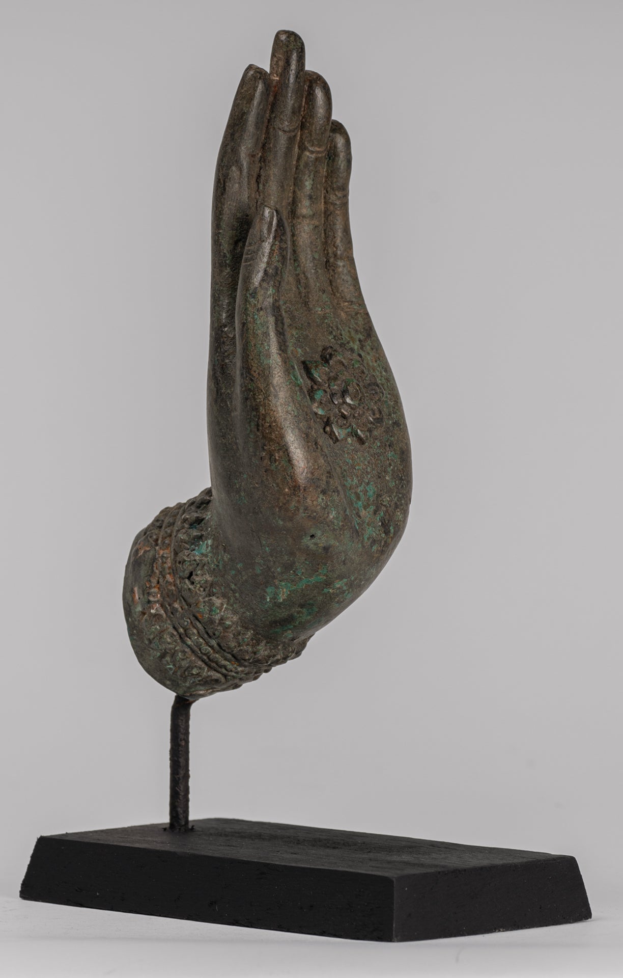 Mounted Antique Thai Style Southeast Asia Bronze Thai Protection Hand - 23cm/9"