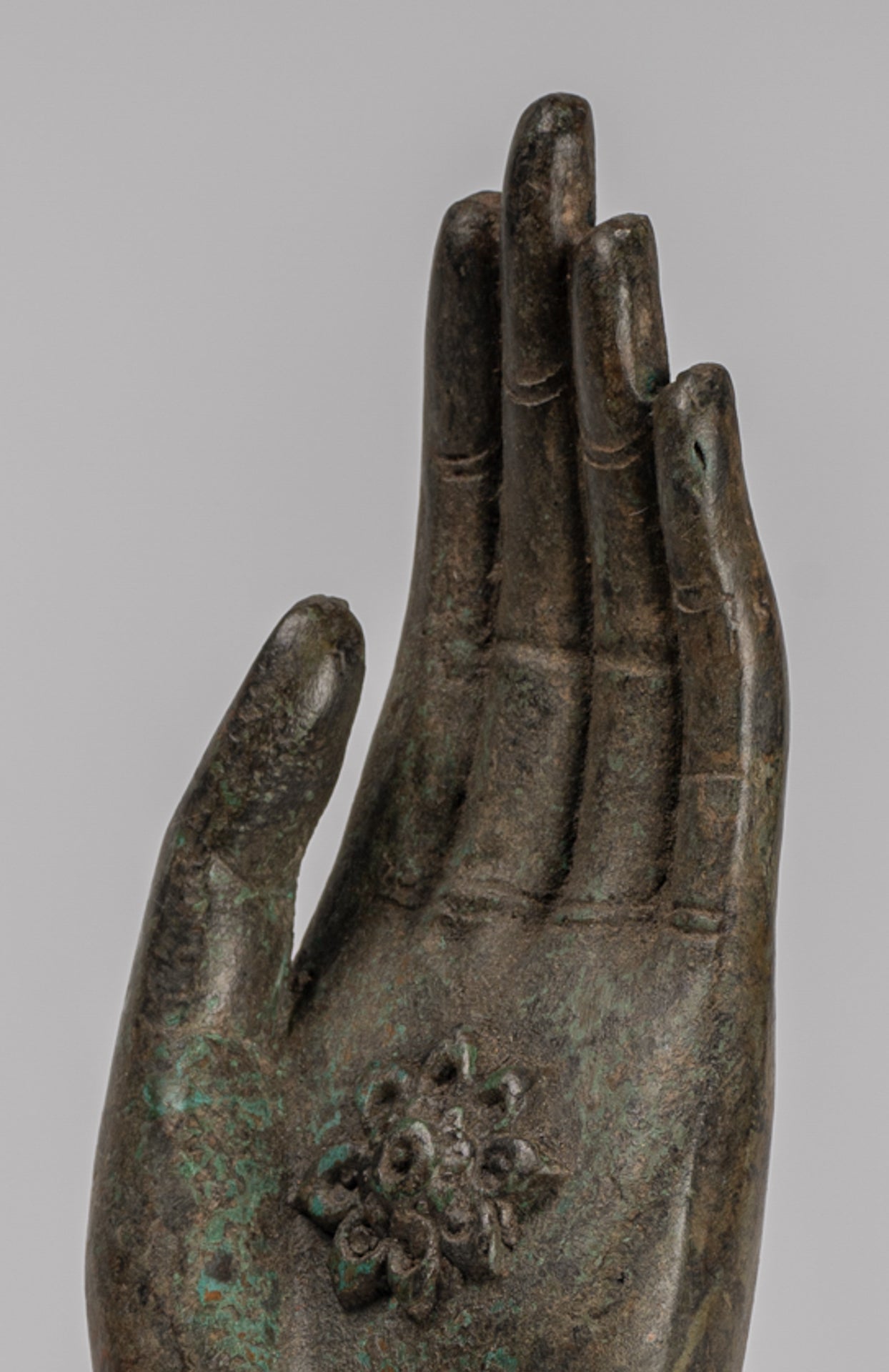 Mounted Antique Thai Style Southeast Asia Bronze Thai Protection Hand - 23cm/9"