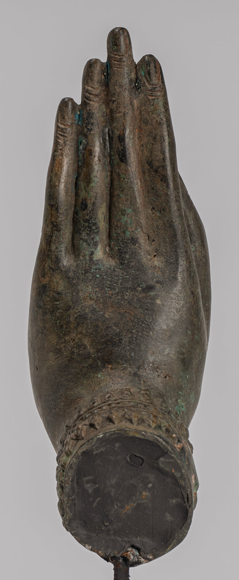 Mounted Antique Thai Style Southeast Asia Bronze Thai Protection Hand - 23cm/9"