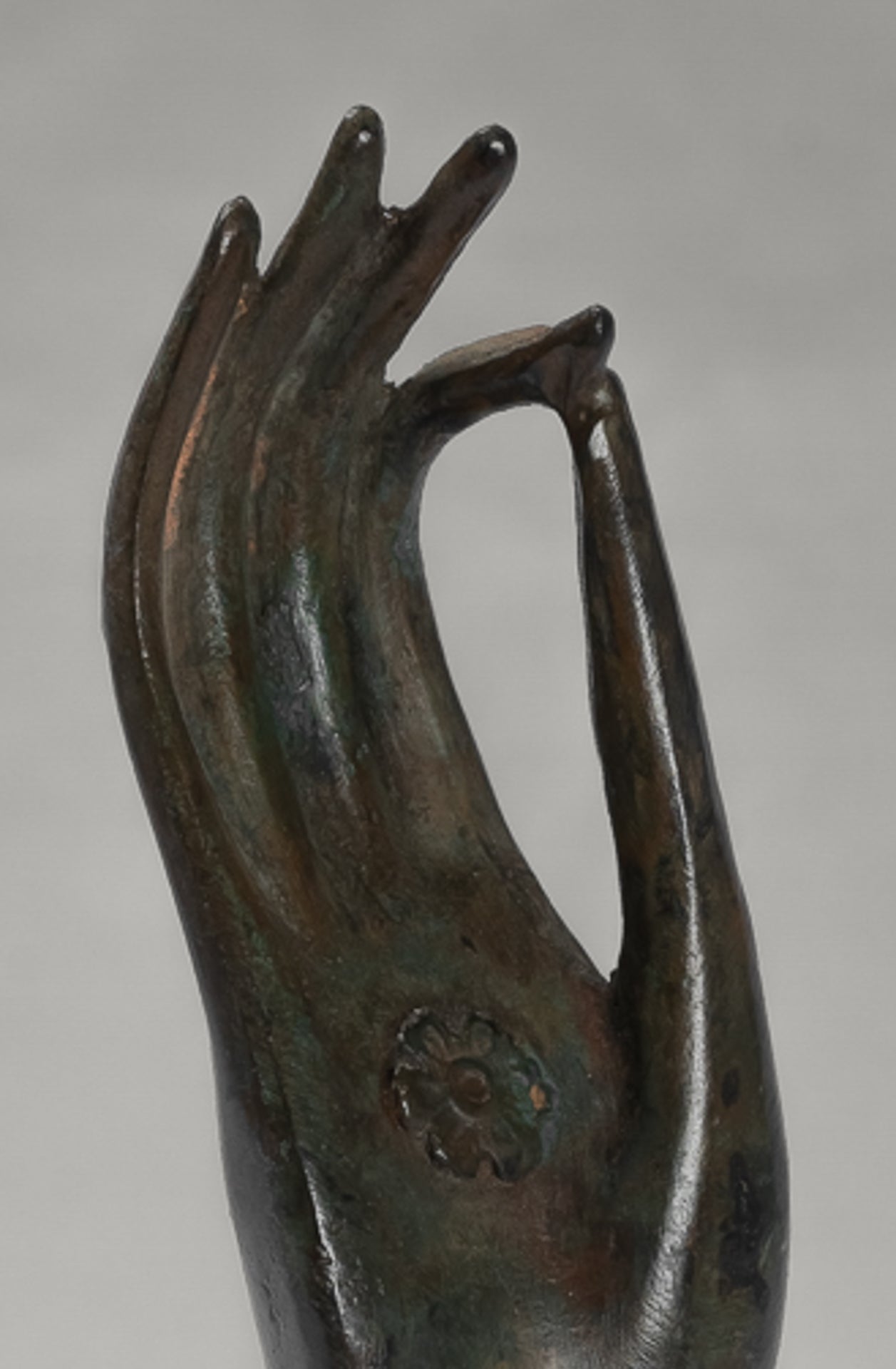 Mounted Antique Thai Style Southeast Asia Bronze Thai Teaching Hand - 24cm/10"