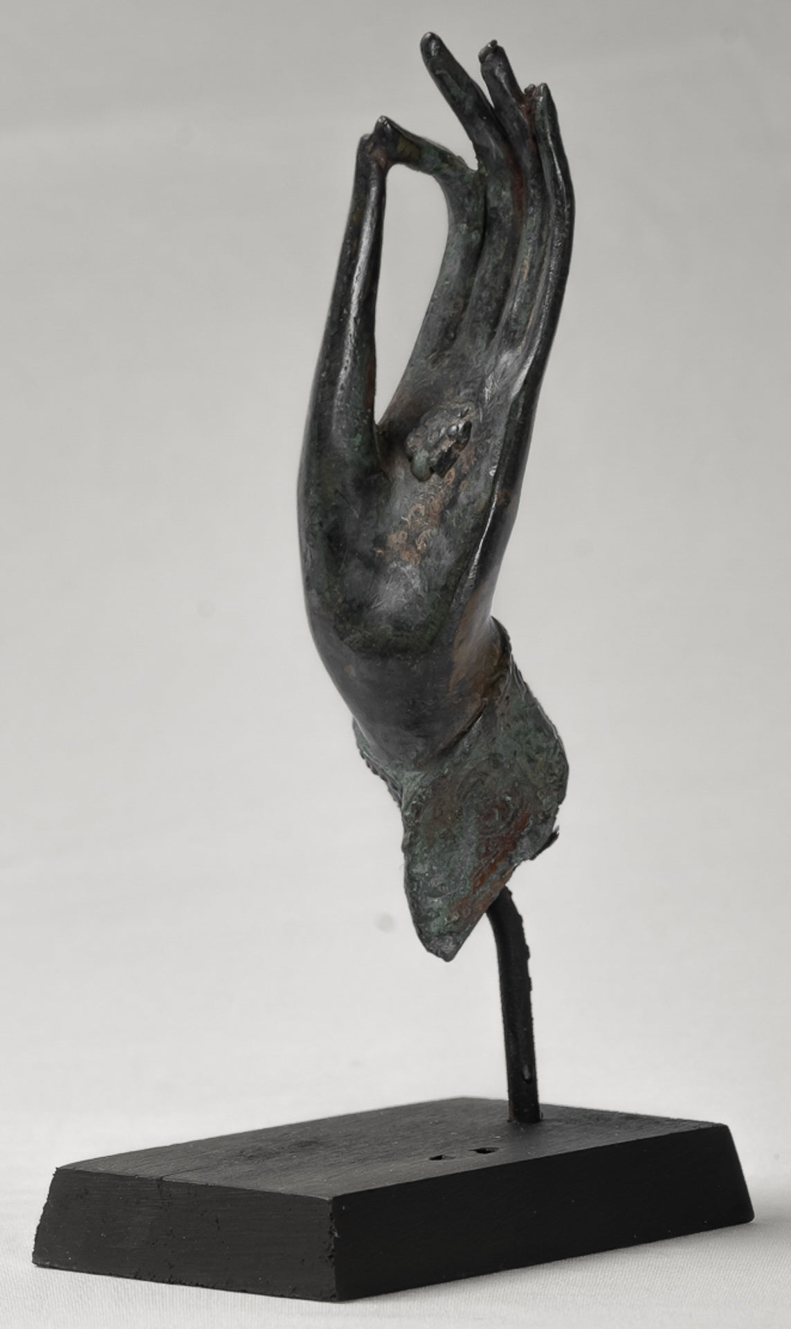 Mounted Antique Thai Style Southeast Asia Bronze Thai Teaching Hand - 24cm/10"