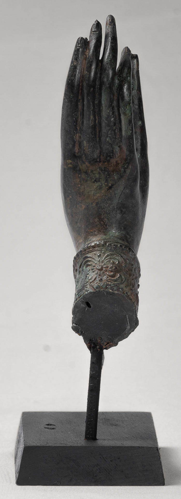 Mounted Antique Thai Style Southeast Asia Bronze Thai Teaching Hand - 24cm/10"