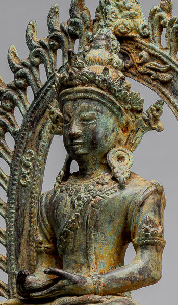 Statue di Buddha - Antique in stile indonesiano Bronzo Meditazione giavanese Statua di Buddha - 49 cm/20 "