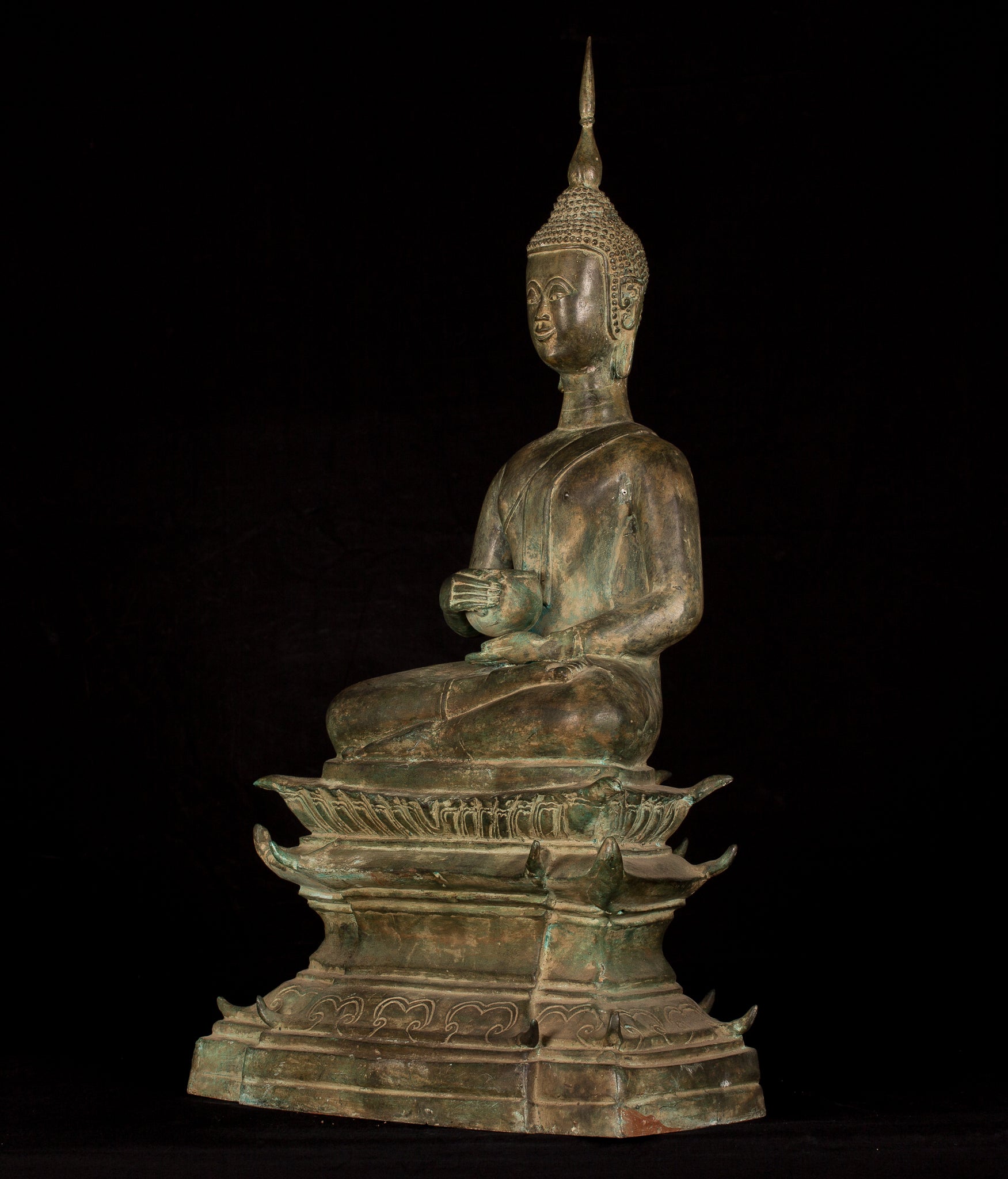 Statue di Buddha -Antique Laos Bronze Charity Gautama Statue Buddha - 63cm/25 "