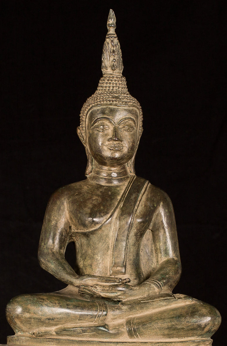 Buddha Statue - Antique Laos Style Bronze Seated Meditation Buddha Statue - 56cm/22"