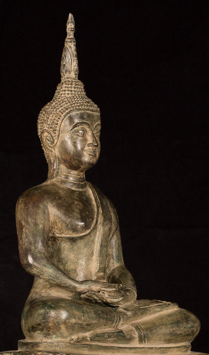Buddha Statue - Antique Laos Style Bronze Seated Meditation Buddha Statue - 56cm/22"