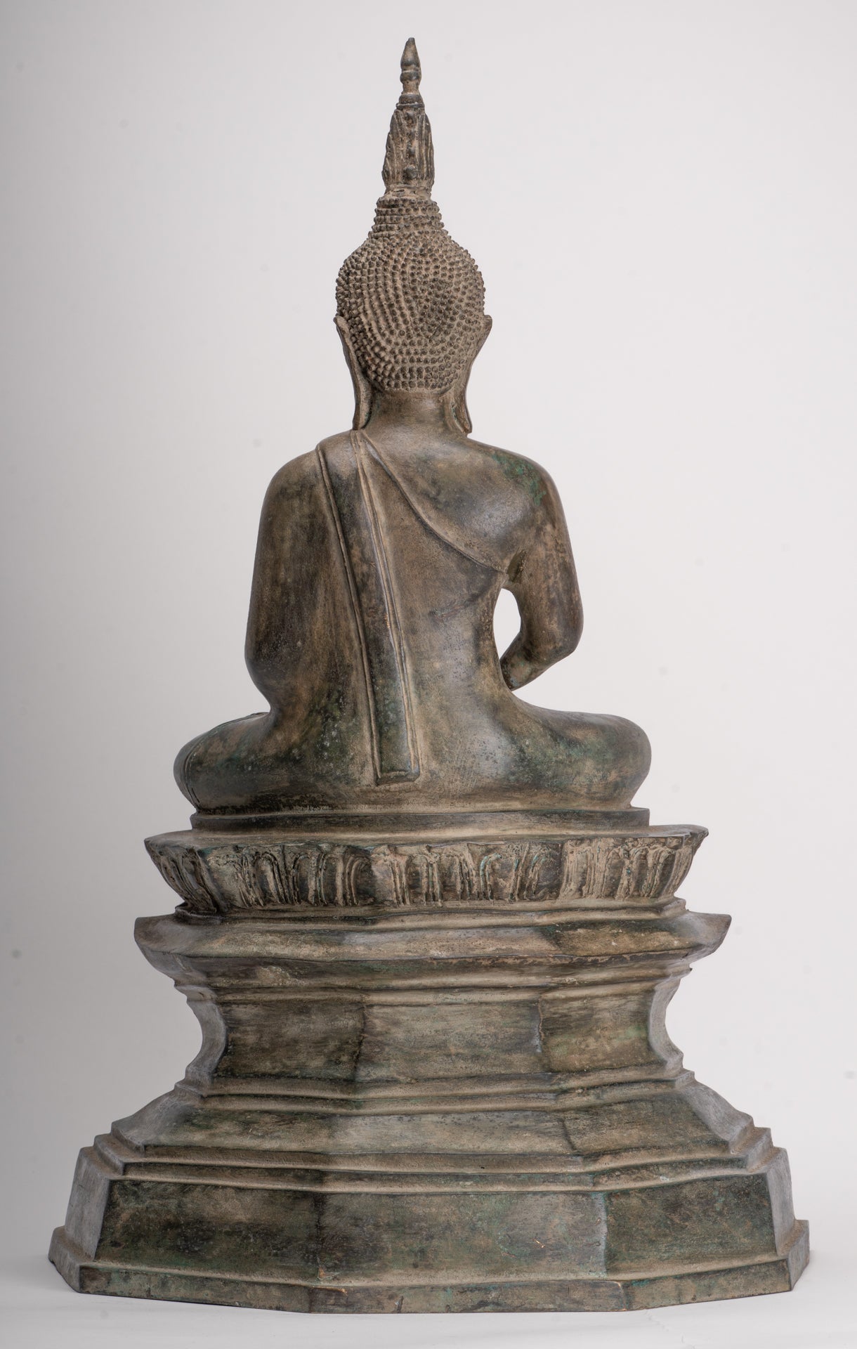 Antique Laos Style Bronze Seated Meditation Buddha Statue - 57cm/23"