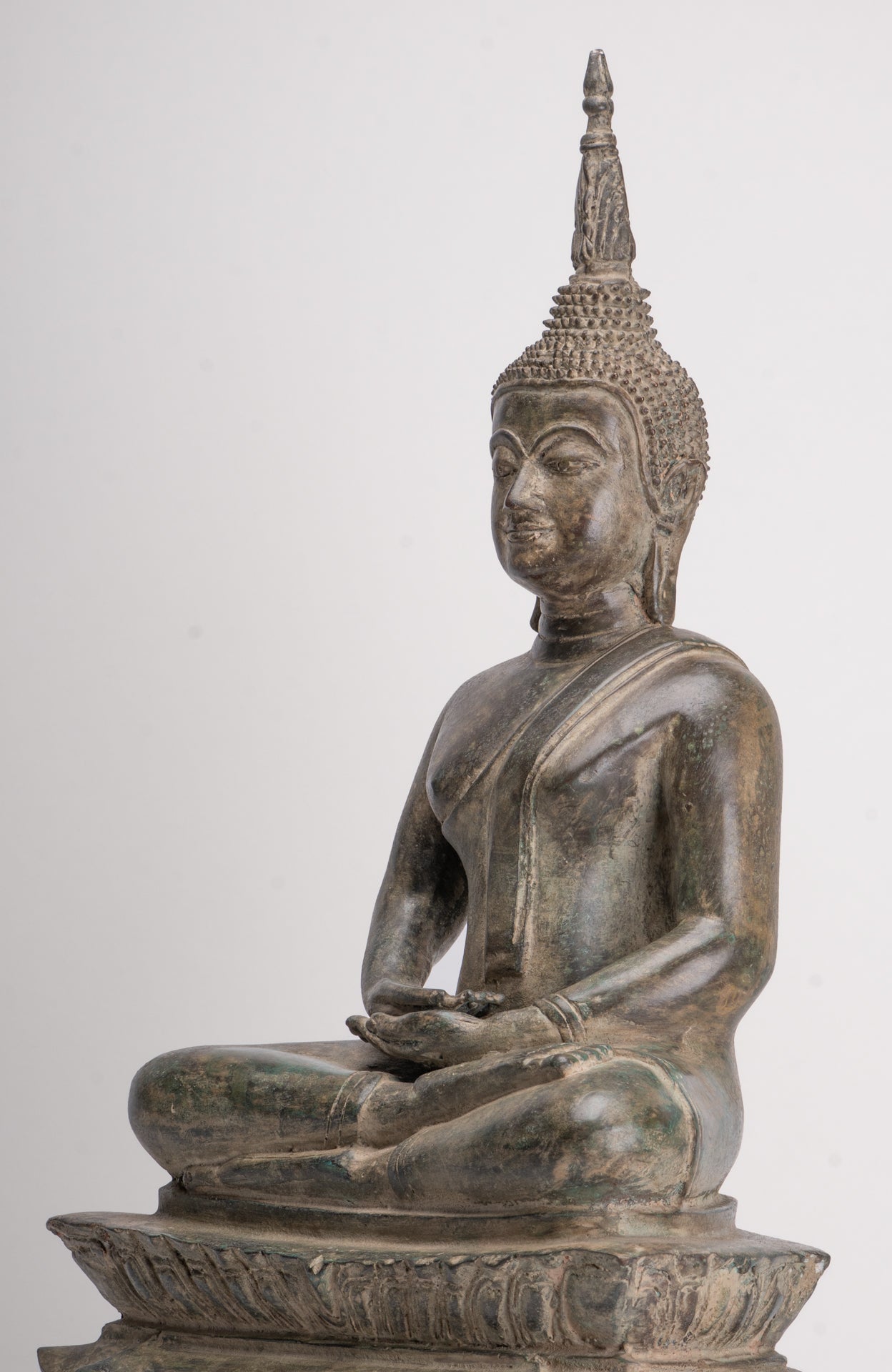 Antique Laos Style Bronze Seated Meditation Buddha Statue - 57cm/23"