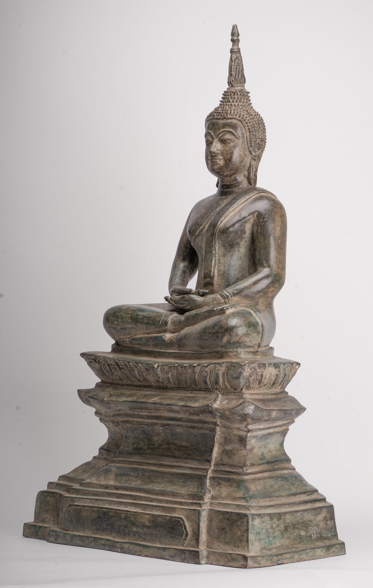 Antique Laos Style Bronze Seated Meditation Buddha Statue - 57cm/23"