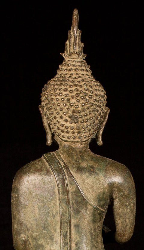 Buddha Statue -Antique Laos Style Bronze Charity Gautama Buddha Statue - 53cm/21"