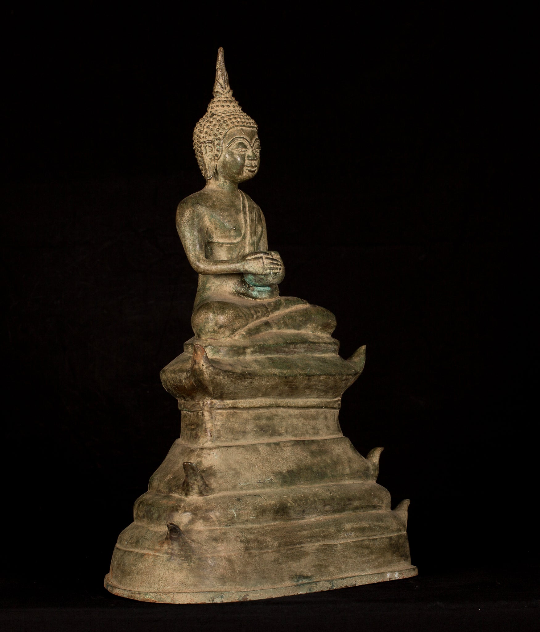 Buddha Statue -Antique Laos Style Bronze Charity Gautama Buddha Statue - 53cm/21"