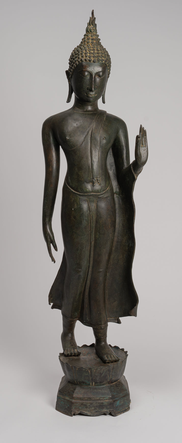Antique Thai Style Sukhothai Bronze Protection Walking Buddha Statue - – HD  Asian Art