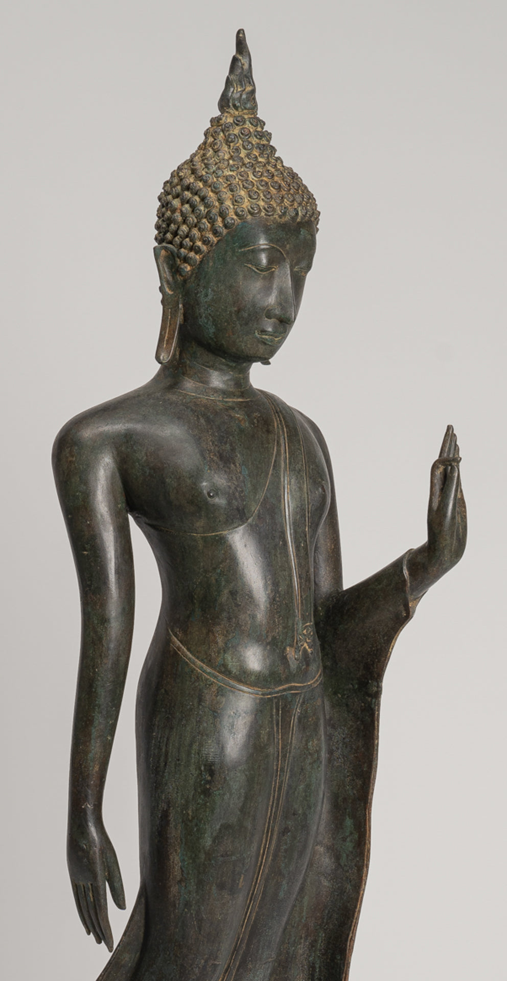 Antique Thai Style Sukhothai Bronze Protection Walking Buddha Statue - 116cm/46"