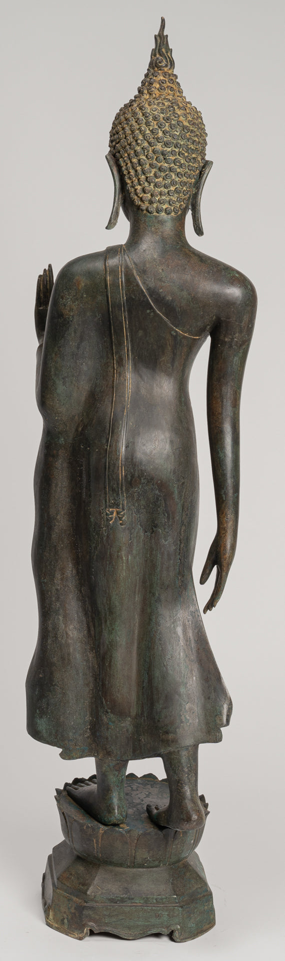 Antique Thai Style Sukhothai Bronze Protection Walking Buddha Statue - 116cm/46"