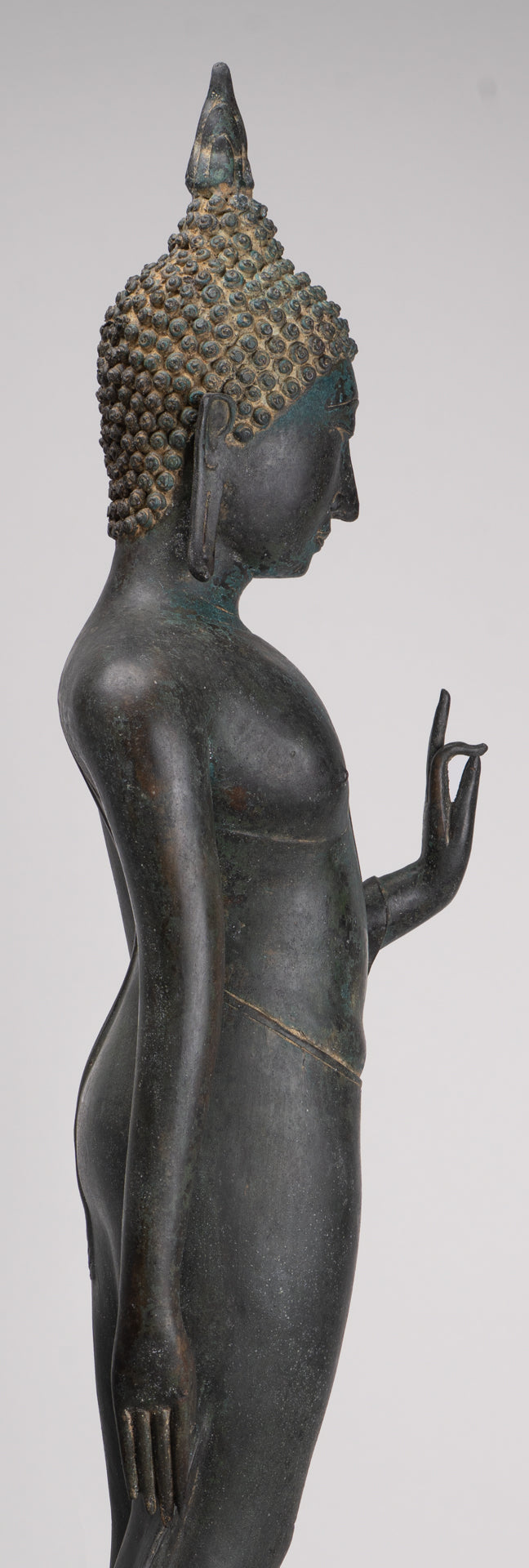 Antique Thai Style Sukhothai Bronze Protection Walking Buddha Statue - 117cm/47"
