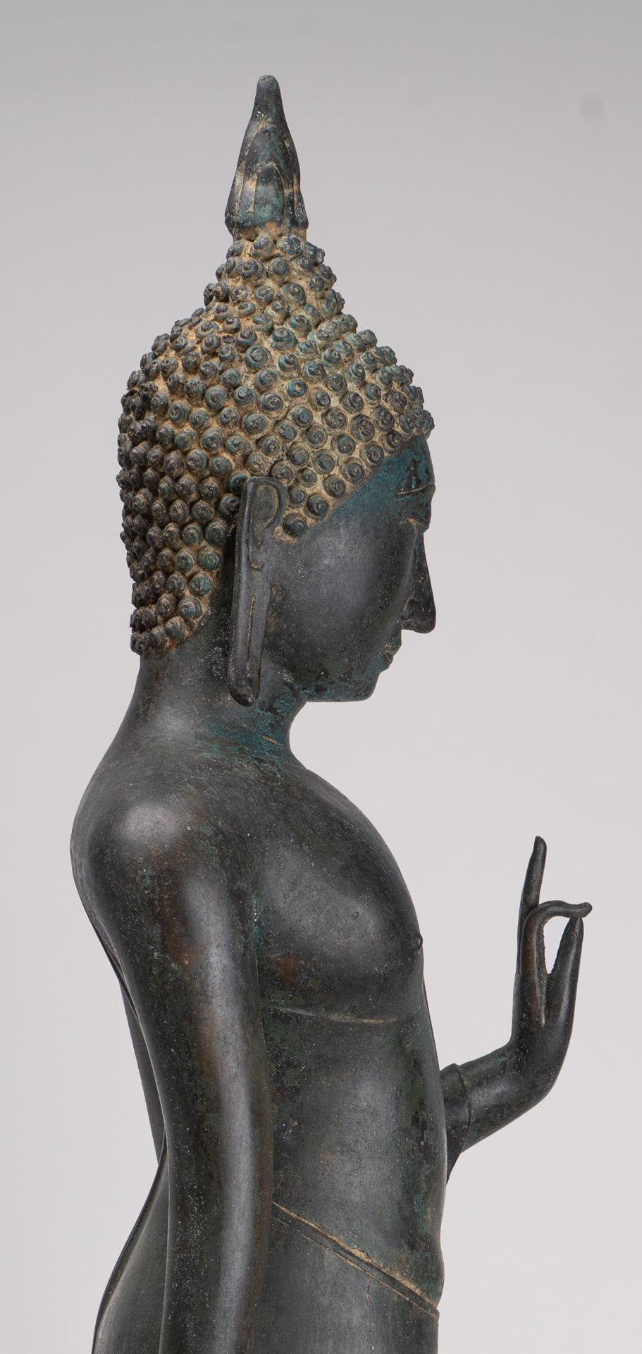 Antique Thai Style Sukhothai Bronze Protection Walking Buddha Statue - 117cm/47"