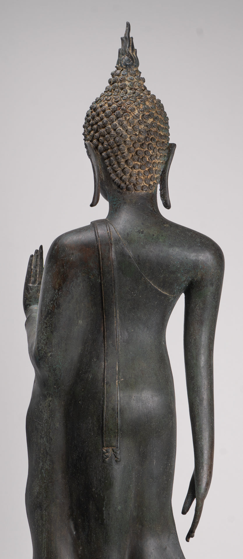 Antique Thai Style Sukhothai Bronze Protection Walking Buddha Statue - 117cm/47"