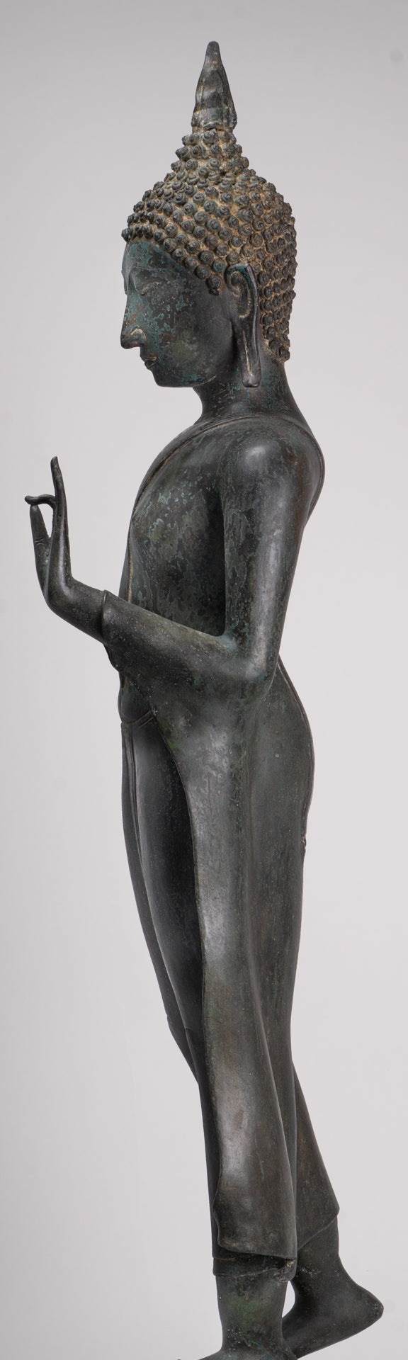 Antique Thai Style Sukhothai Bronze Protection Walking Buddha Statue - 117cm/47"