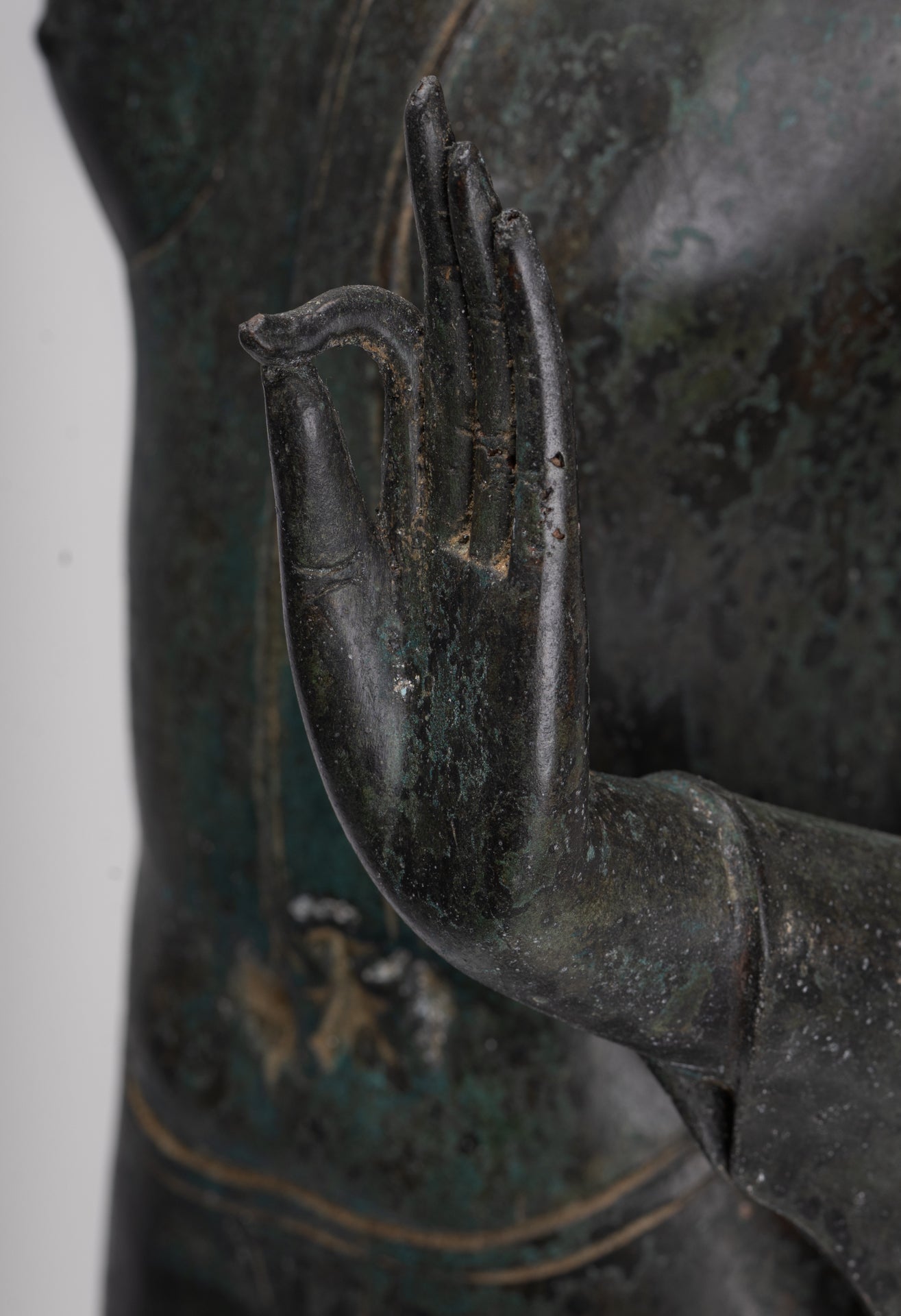 Antique Thai Style Sukhothai Bronze Protection Walking Buddha Statue - 117cm/47"