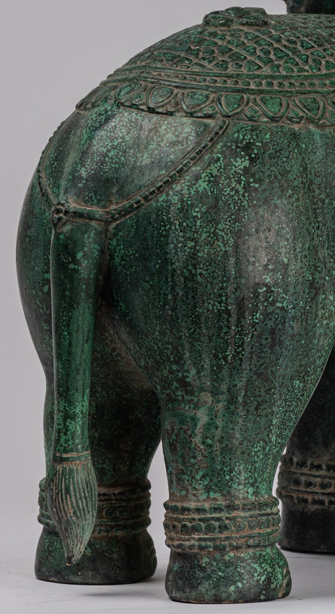 Antique Khmer Style Bronze Standing Trumpeting Elephant Statue - 38cm/15" Tall